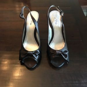 B.P. Brown Satin Slingback Heels with Bows